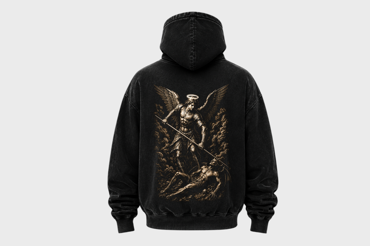 Archangel Michael Hoodie – Vintage Wash Oversized Streetwear