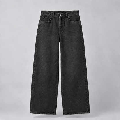 Mirage Wide-Leg Washed Denim Pants — Vintage Black