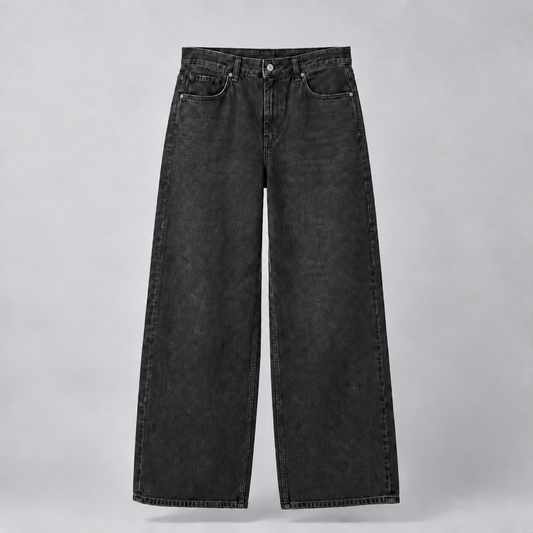 Mirage Wide-Leg Washed Denim Pants — Vintage Black