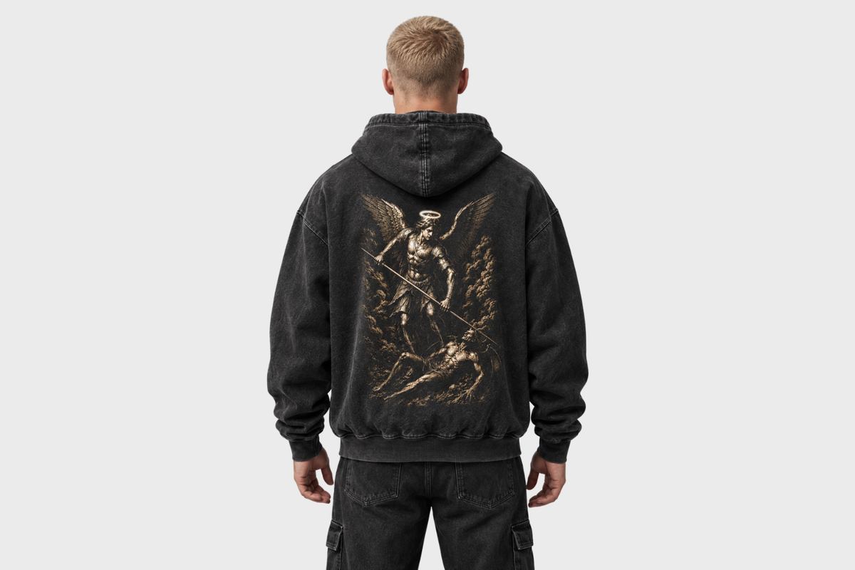 Archangel Michael Hoodie – Vintage Wash Oversized Streetwear