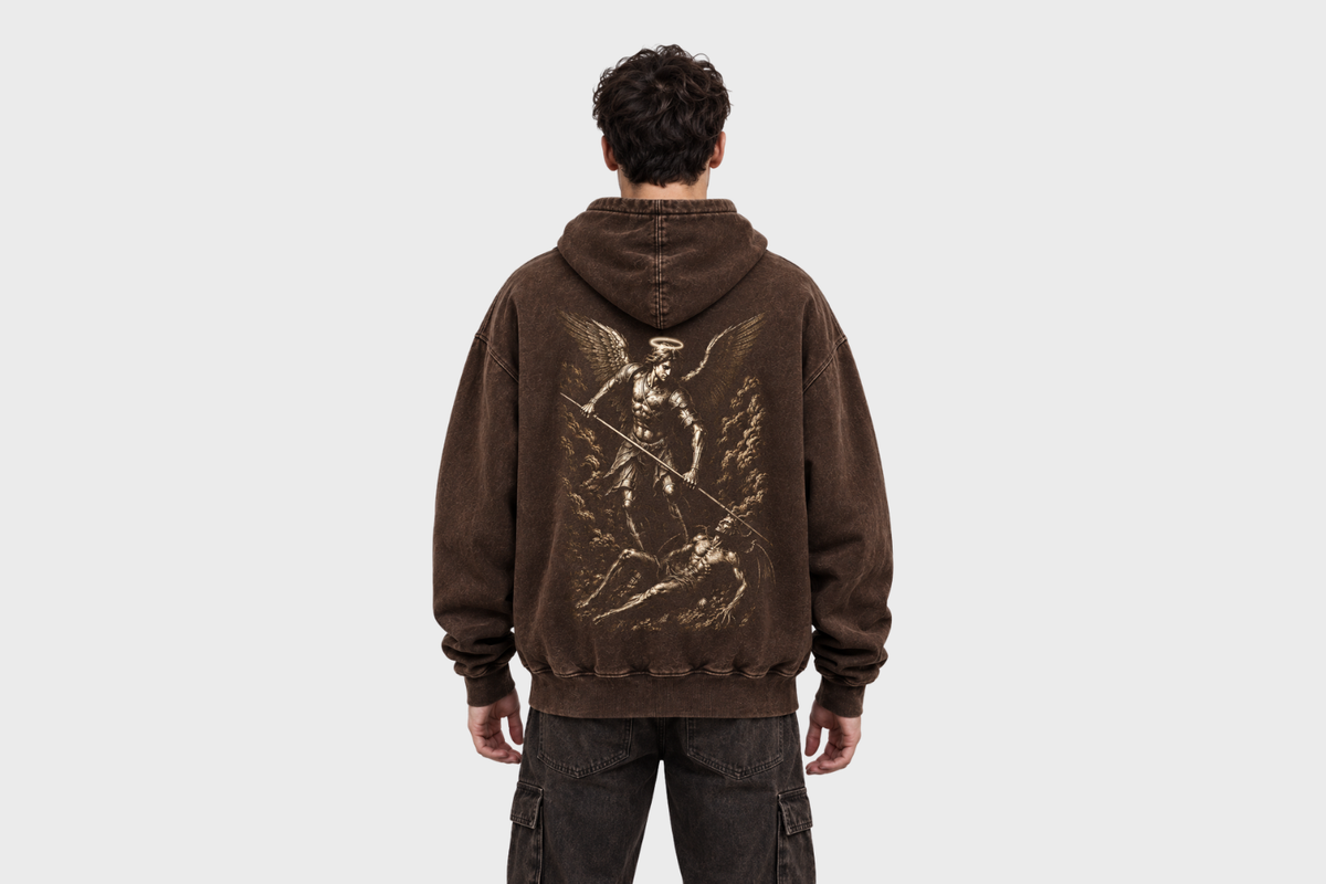 Archangel Michael Hoodie – Vintage Wash Oversized Streetwear