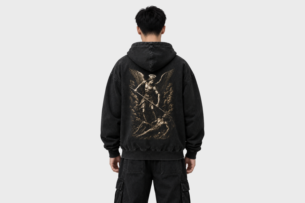 Archangel Michael Hoodie – Vintage Wash Oversized Streetwear